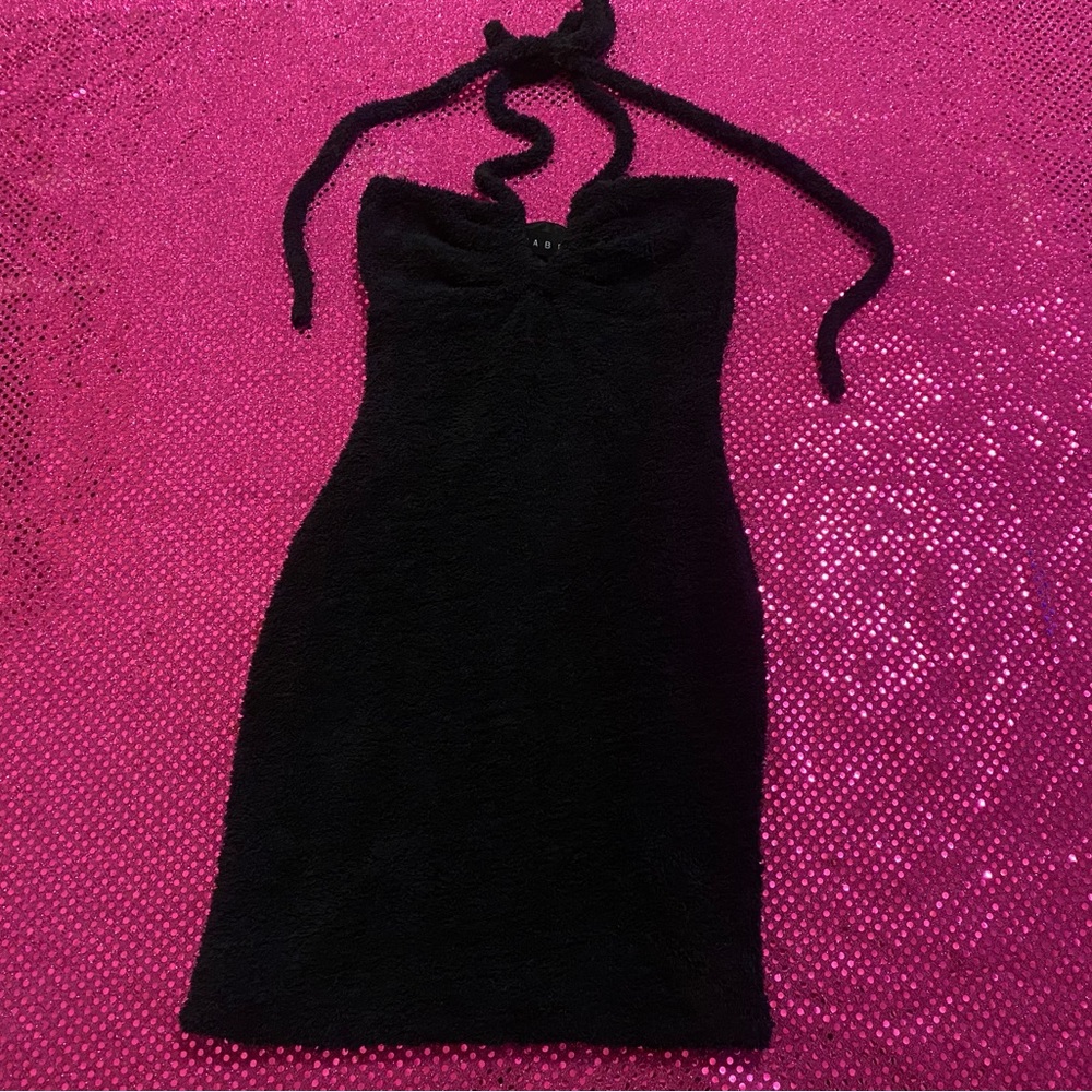 dollskill sabora black fluffy halter dress & fluffy bolero set